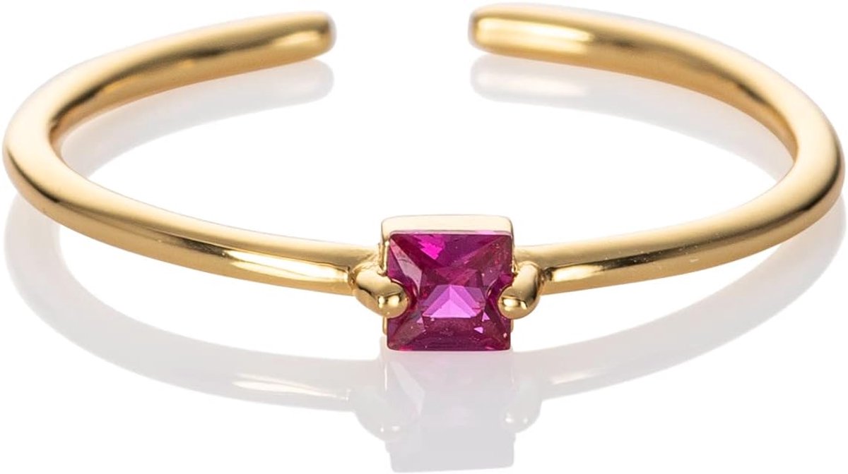 Sierlijke gouden ring met enkele gekleurde steen voor dames, verstelbare open ring met vierkante steen, eenvoudige gouden ring voor tienermeisjes