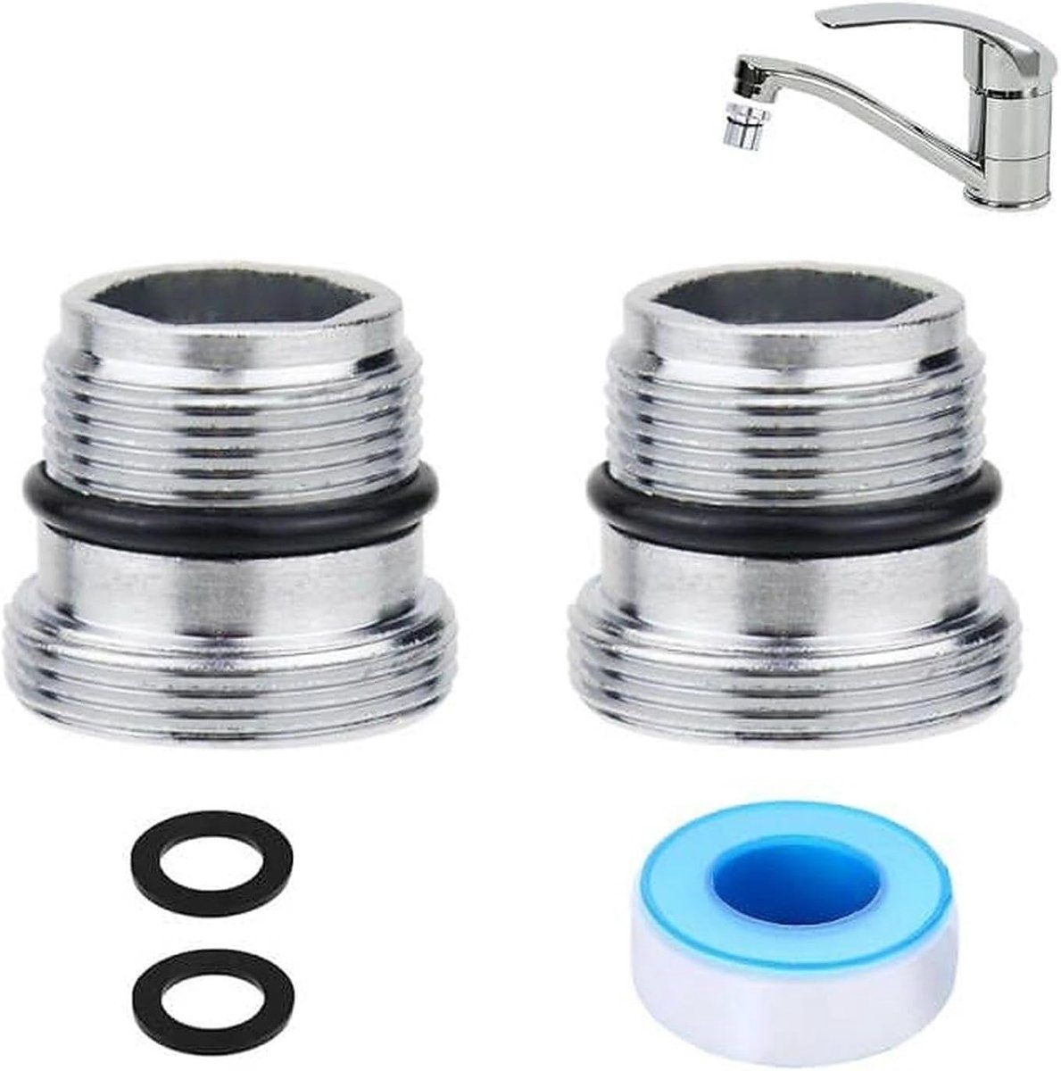 Kraanadapter M18 M22 messing met afdichting | Beluchter voor keukenspoelbak, waterreiniger en kranen met universele schroefdraad