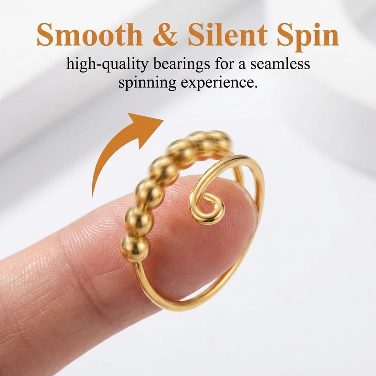 4 stuks anti-stress-ringen (2 goud + 2 zilver), verstelbare fidget-ringen voor stressverlichting en nervositeit