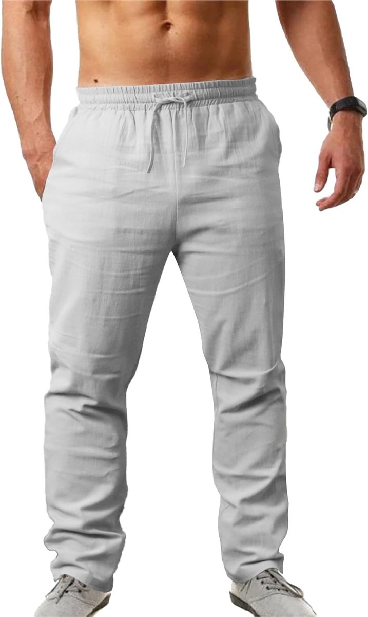 Lange herenlinnenbroeken - losse pasvorm - lichtgewicht casual - ideaal voor yoga - SnelShoppen