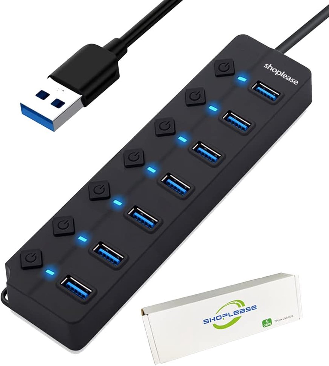 USB 3.0 7-poorts hub met individuele aan/uit-schakelaars - hoge snelheid - perfect voor PC en laptop - SnelShoppen