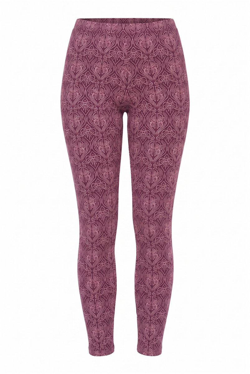 Ulla Popken - Dames - Legging bloemen elastische tailleband stretch - Bordeaux - Maat 54+
