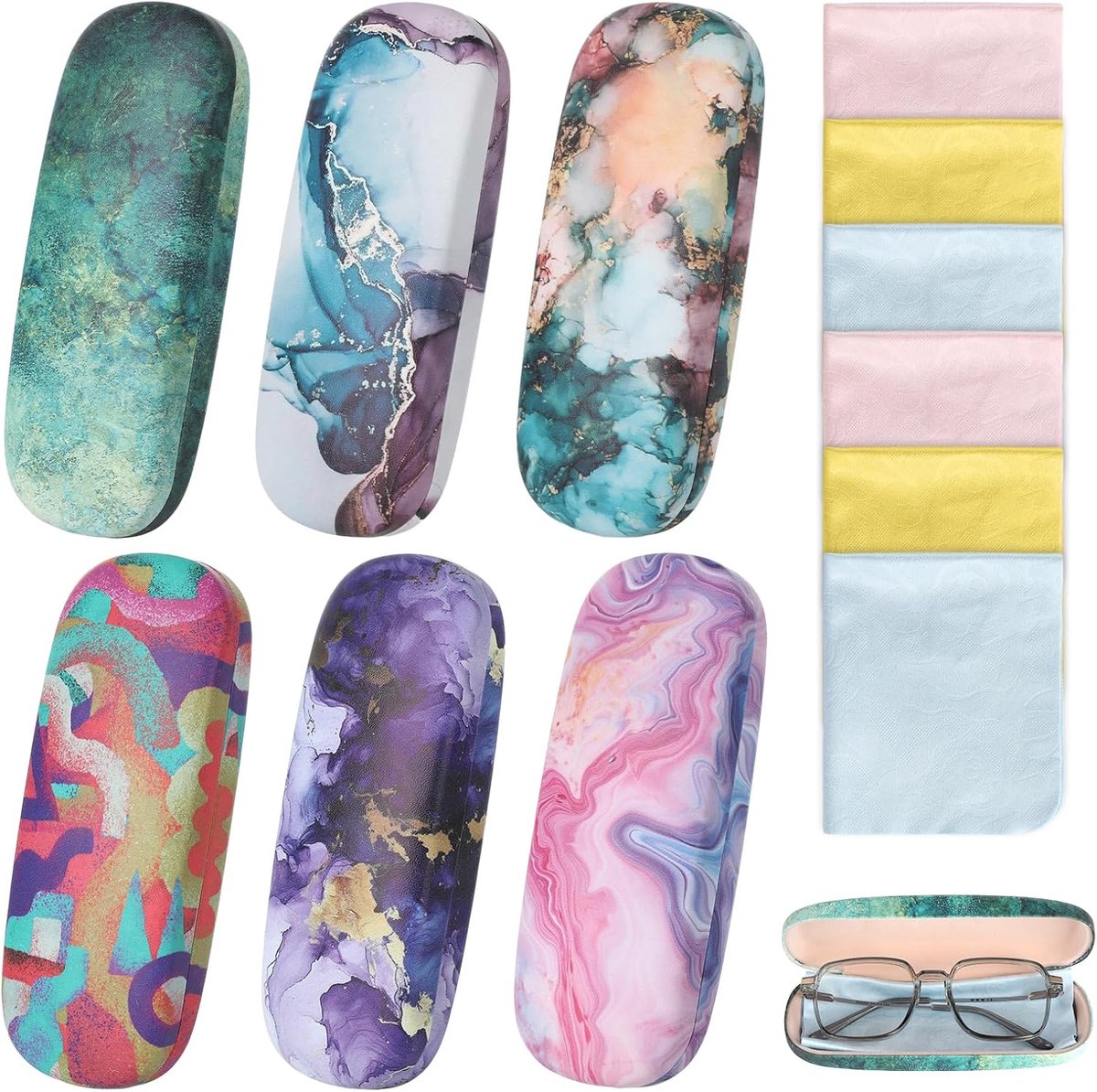 Bril etui set van 6 - harde hoes - gepersonaliseerd - grote en draagbare brillenhoes - SnelShoppen