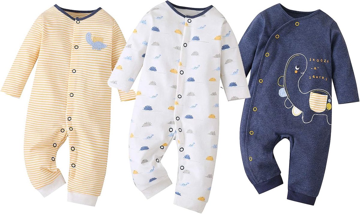 Baby rompers 3-pack - lange mouwen - unisex - comfortabel voor dagelijks gebruik - SnelShoppen