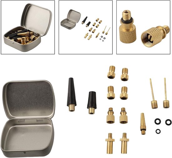 Ventiel Adapter Set - Lucht Naaldenset - Banden Oppompen - Complete 17-delige Kit - 17 Stuks - Metaal — afbeelding 3