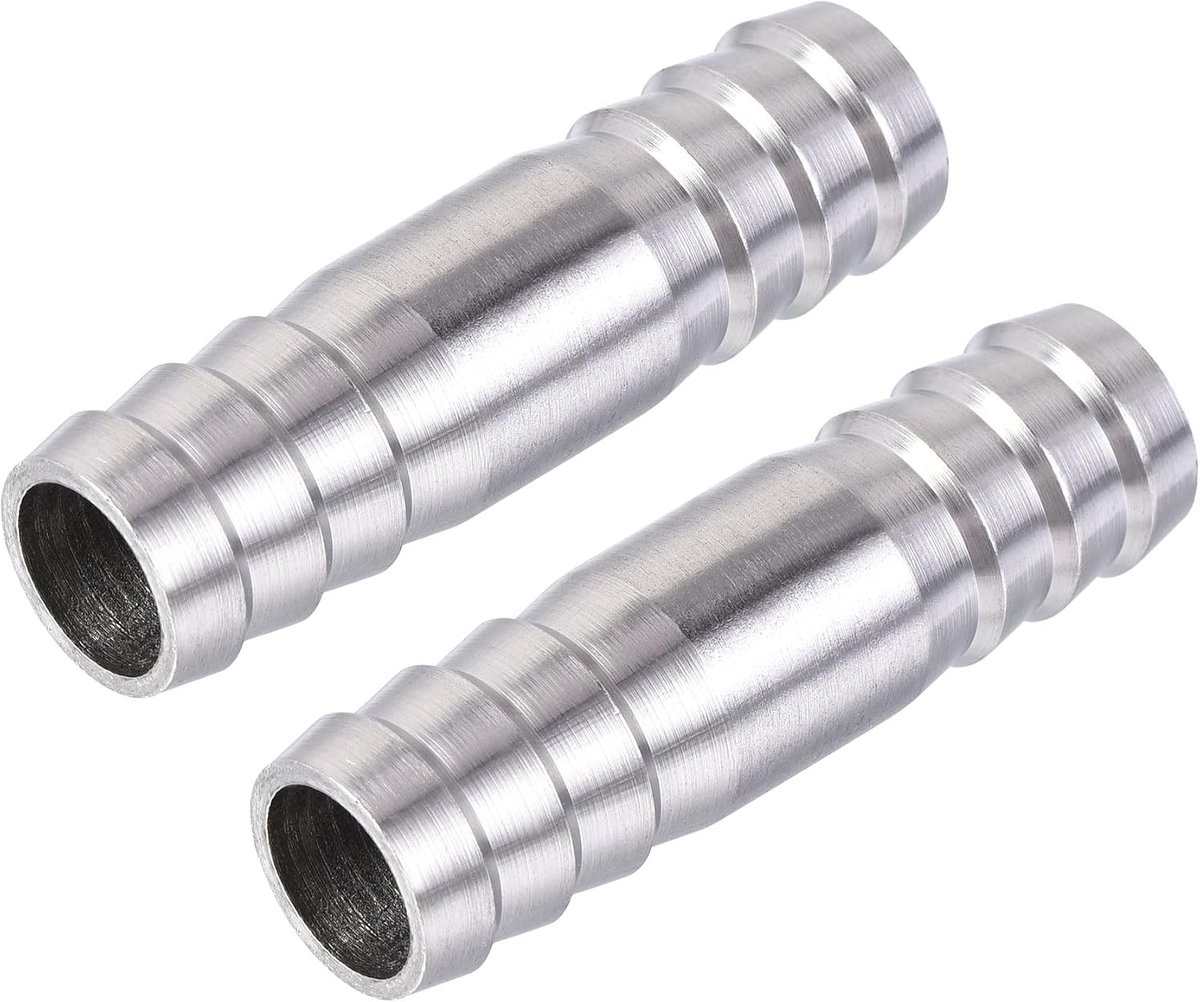Barb Slangaansluiting, 14 x 50 mm, rechte koppelingsbuisconnector voor water, brandstof, lucht, olie, gas, polijsten van 304 roestvrij staal, verpakking van 2