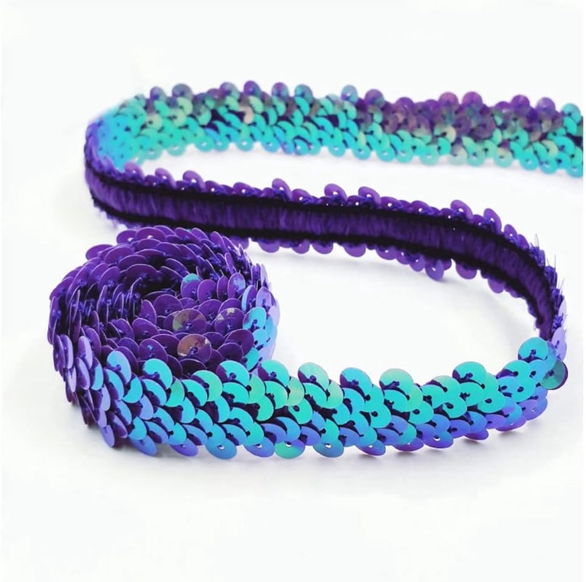 Linten, elastisch, glitter, paillettenbezetting 2 cm breed, paillettenlint, trim, 2-rijige paillettenrand, stoffen band voor doe-het-zelf naaien, kleding, handwerk