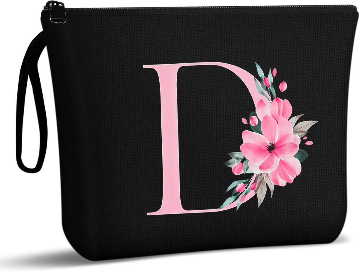 Cosmeticatas voor Dames - Canvas Make-Uptas, Multifunctionele Reis-Cosmetica-Organizer, Grote Capaciteit, #10 Letter D, Medium, voor Dagelijks Gebruik