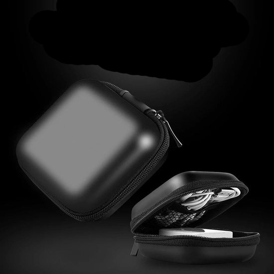 6-delige draagbare hoofdtelefoontas, mini-EVA-organizer, harde schaal met ritssluiting en interne mesh-opbergtas voor bluetooth-hoofdtelefoon, kleine apparaten, oplaadkabel/sleutels (zwart) — afbeelding 2