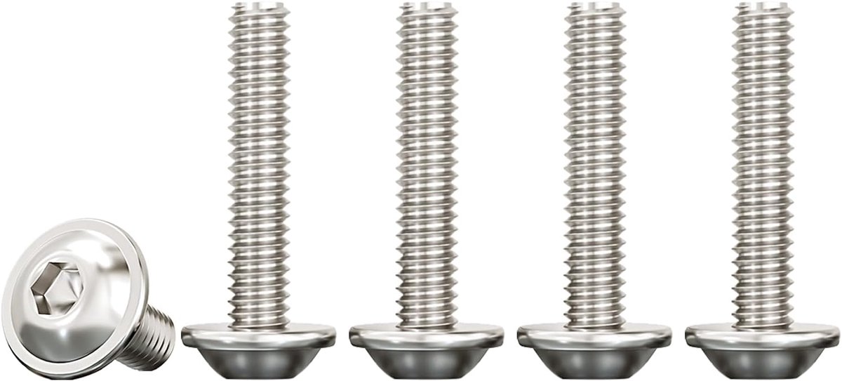 Machineschroeven met flens M4 x 25 mm, 50 stuks lenskopschroeven met binnenzeskant en flens roestvrij staal A2 V2A volledige schroefdraad, hoge hardheid