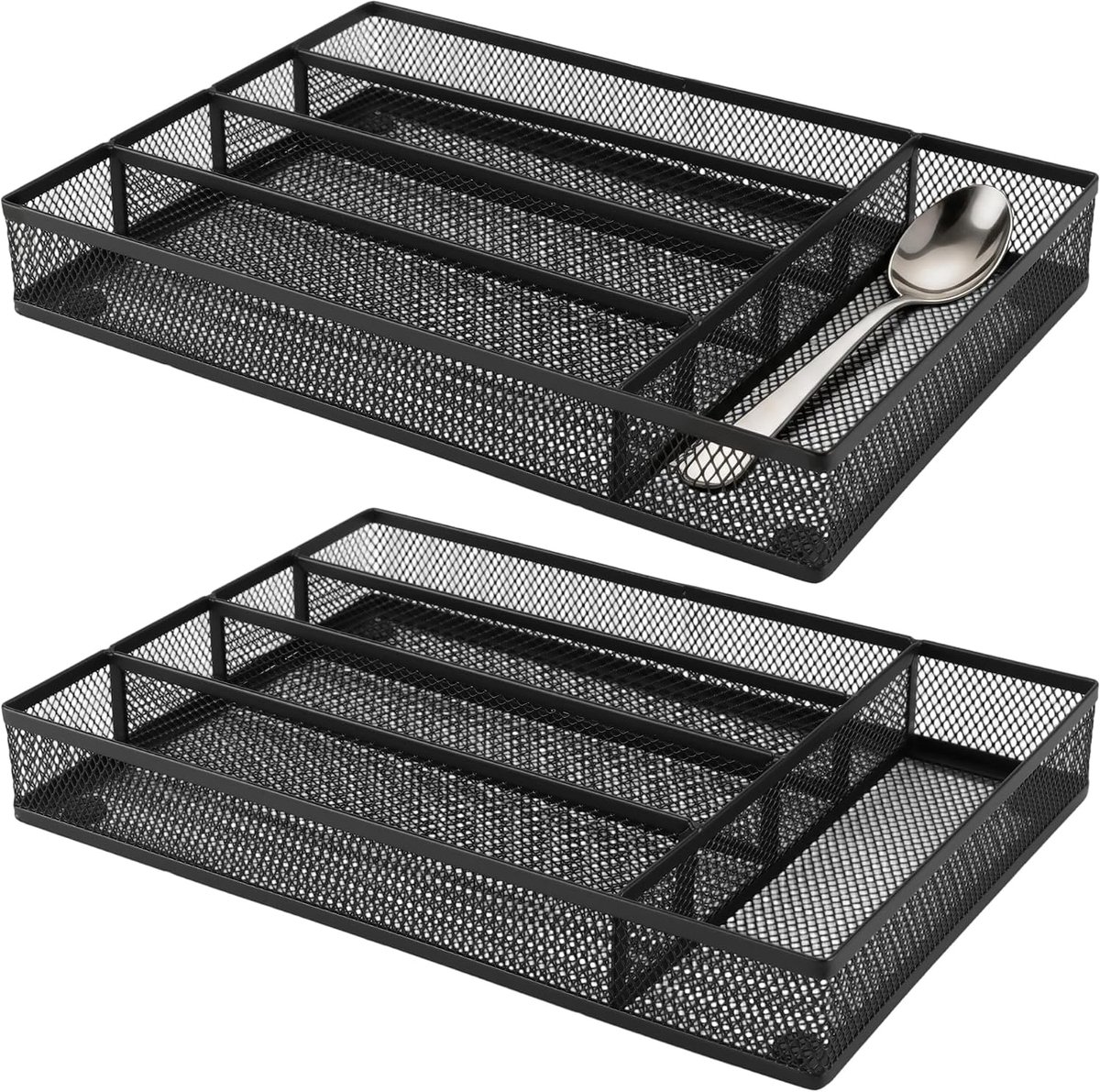 Bestekbakje, lade-organizer, set van 2, metaal, 32 x 22 x 4,5 cm, zwart, voor kantoor, bureau, keuken