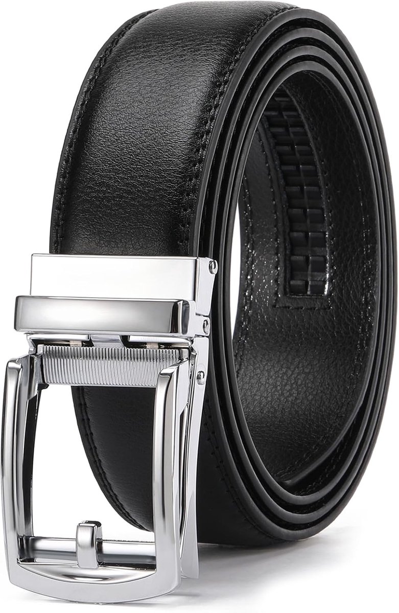 Herenriem van leer, zonder gaten met automatische gesp, riem 35 mm voor kleding en vrije tijd, cadeau voor mannen