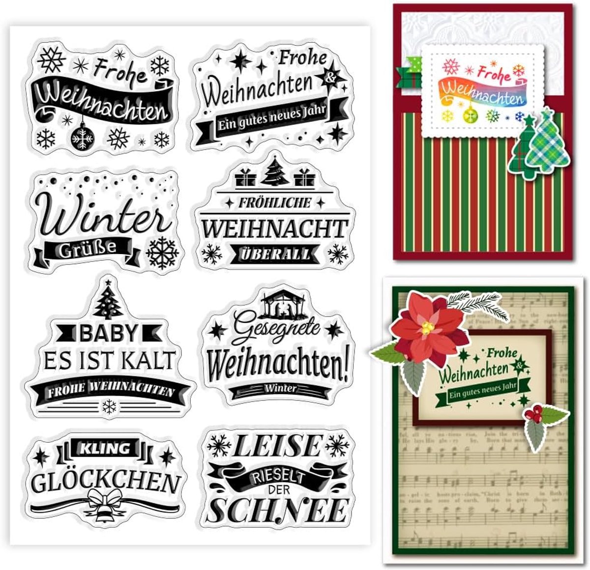 Duitse kersttekst heldere stempels Kerstboomklokken Sneeuwvlok siliconen heldere stempels Bannertekst transparante stempels voor DIY scrapbooking kaarten maken