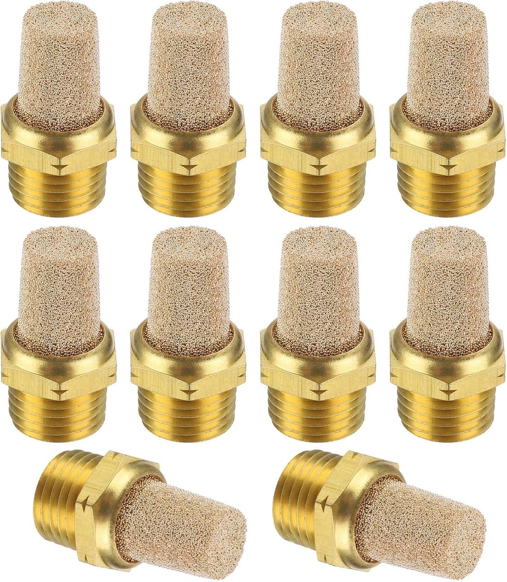 Perslucht geluiddemper G 1/4, verpakking van 10 stuks gesinterd brons-bronsbrss luchtcompressor uitlaatgeluiddemper filter luchtmagneetklep geluidsdemper passing voor, goud