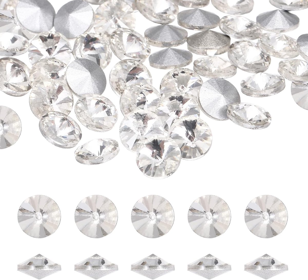 Strassteentjes met puntige achterkant, 100 stuks, 8 mm, ronde glazen strasssteentjes, gefacetteerde kristallen cabochon-stenen voor nageldesign, knutselen, sieraden maken, telefoonhoes
