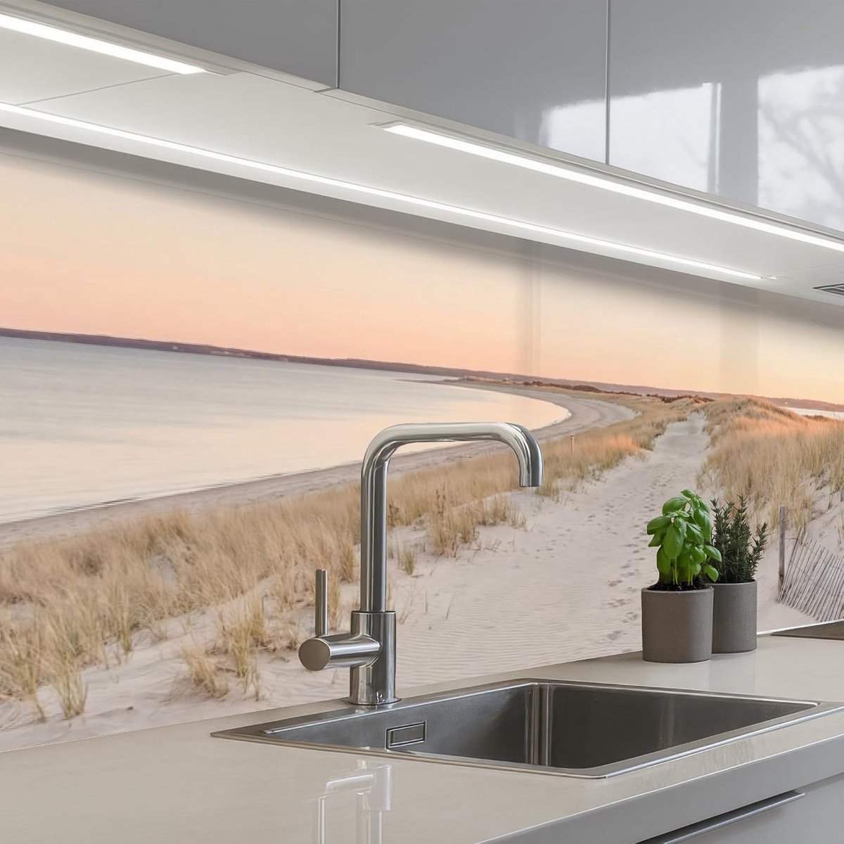 Keukenachterwand 80x300 cm zelfklevend keuken decoratie accessories home kitchen spatscherm Kustlijn - Horizon - Hek