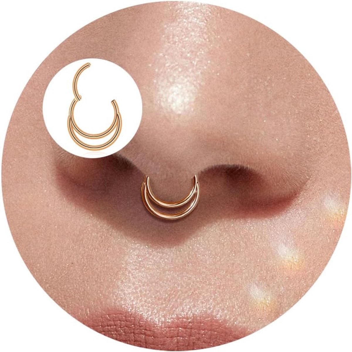 Neuspiercing ring 16 g septum piercing chirurgisch staal daith conch piercing goud zilver zwart roségoud neusring dubbele segmentring clicker spetum ring helix tragus piercing oor 8/10 mm