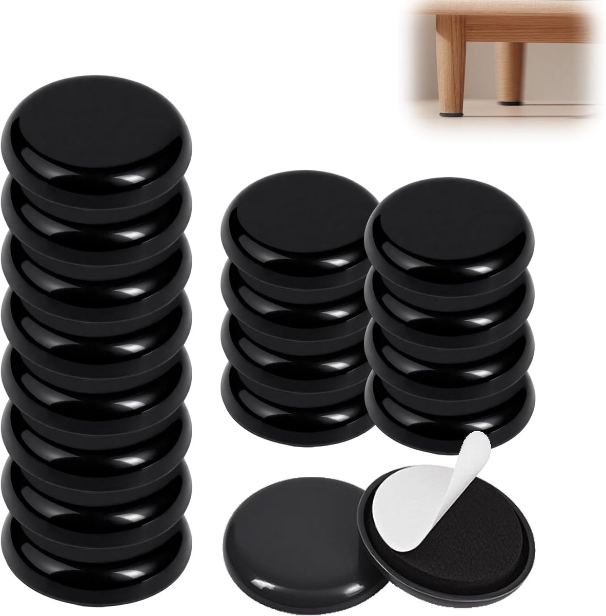 Set van 16 onzichtbare zelfklevende glijders voor keukenapparaten, meubelglijders, ronde zelfklevende glijders van 19 en 22 mm, geschikt voor stoelen, tafels, kantoren en banken, rollen