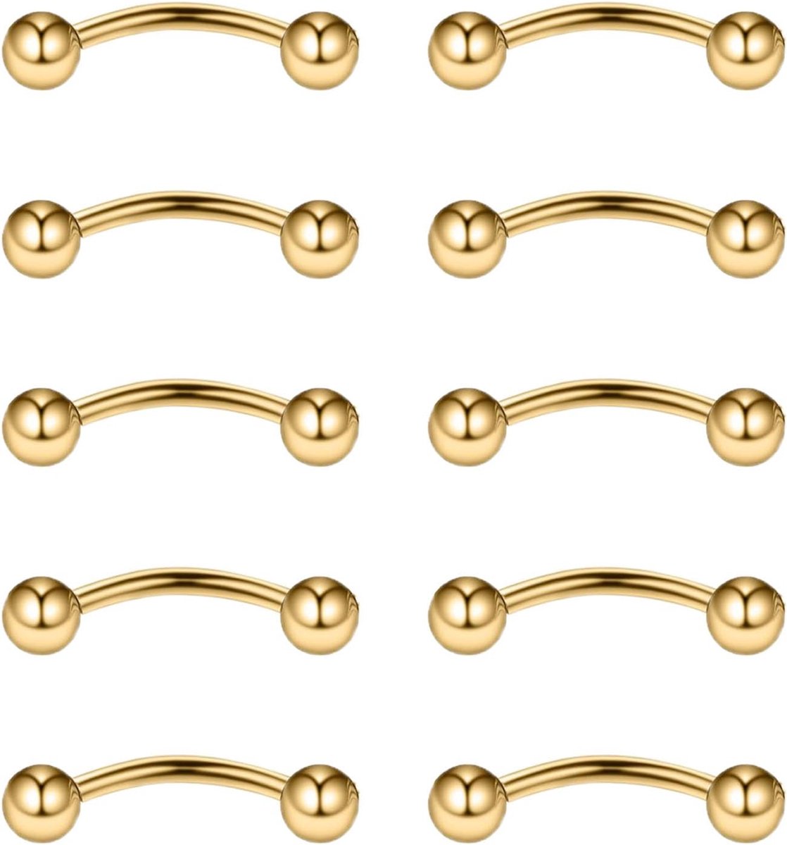 Barbells voor wenkbrauwen, lippen, rook, helix, tragus, brug, piercing, buik, piercing, 16 g, roestvrij staal, 6 mm, 8 mm, 10 mm