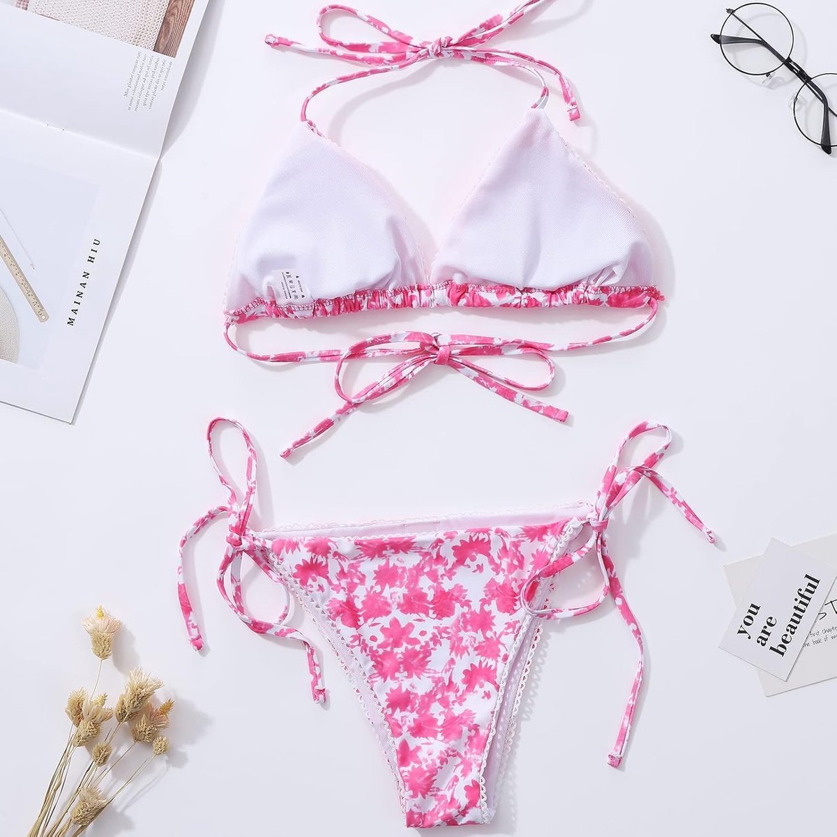 Bikini dames set tweedelige haltertop triangel sexy string badpak badmode zijdelingse vetersluiting