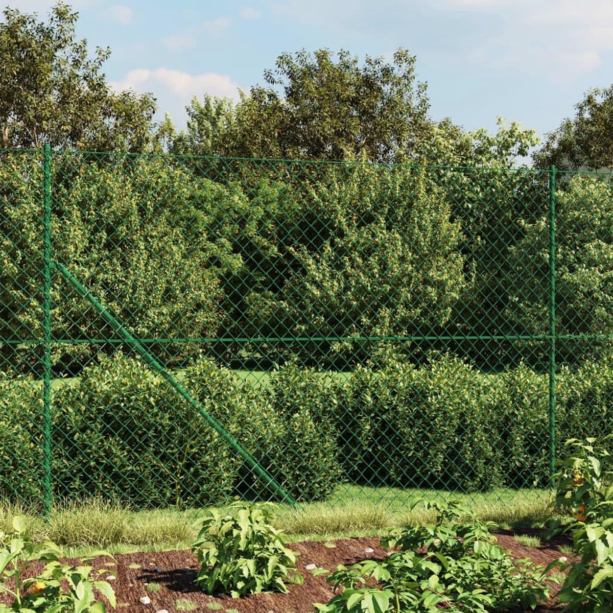 Maashek met bodemhulzen draadgaas hek tuinhek hek draadhek draadhek grootte 1,6 x 25 m (H x L) verzinkt staal met PVC-coating groen