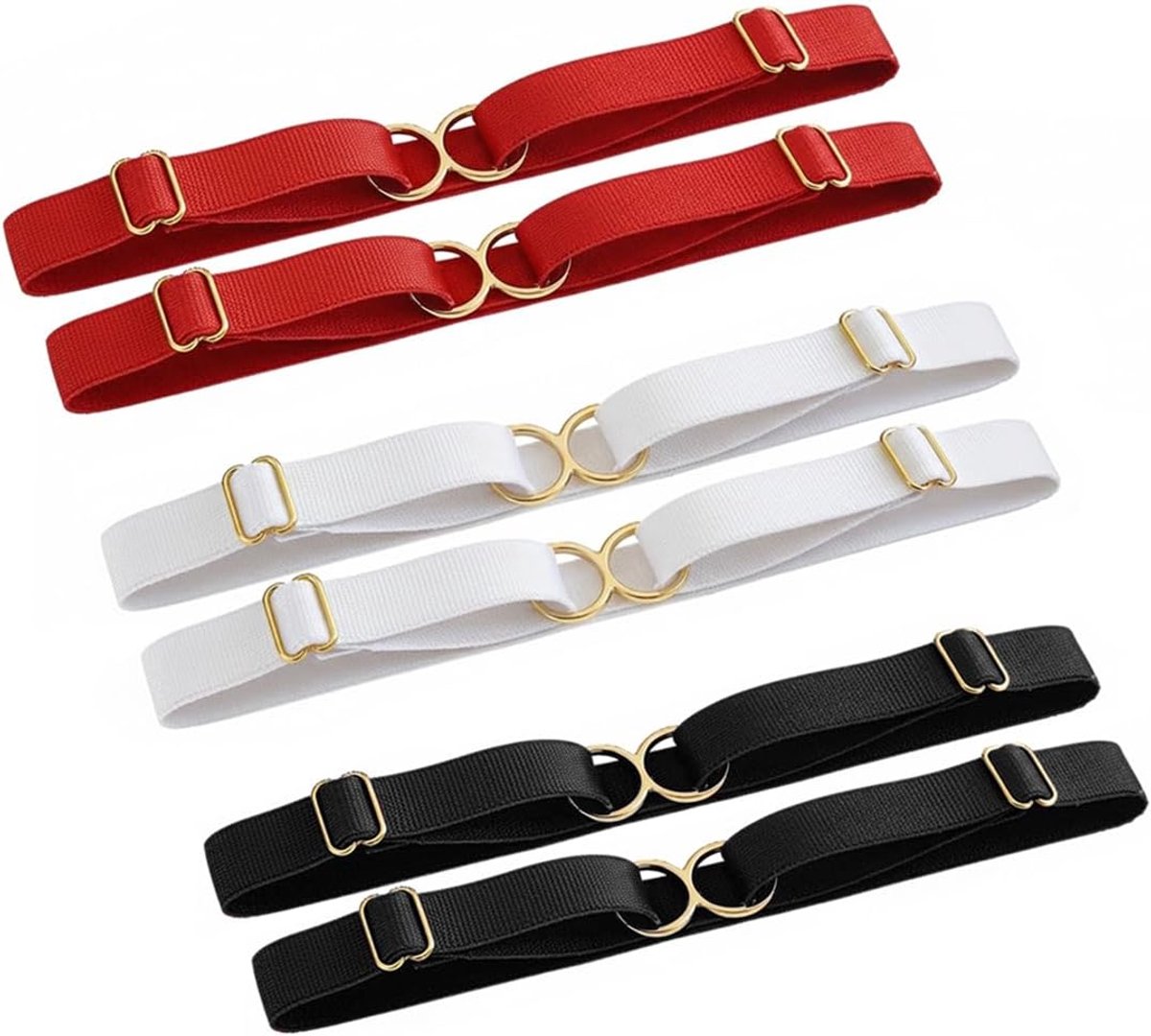 6 stuks dijkousenbanden voor dames, verstelbare elastische kousenhouders in zwart, wit, rood, lingerie in punkstijl, gothic-stijl, voor feestjes, cosplay en dagelijks gebruik