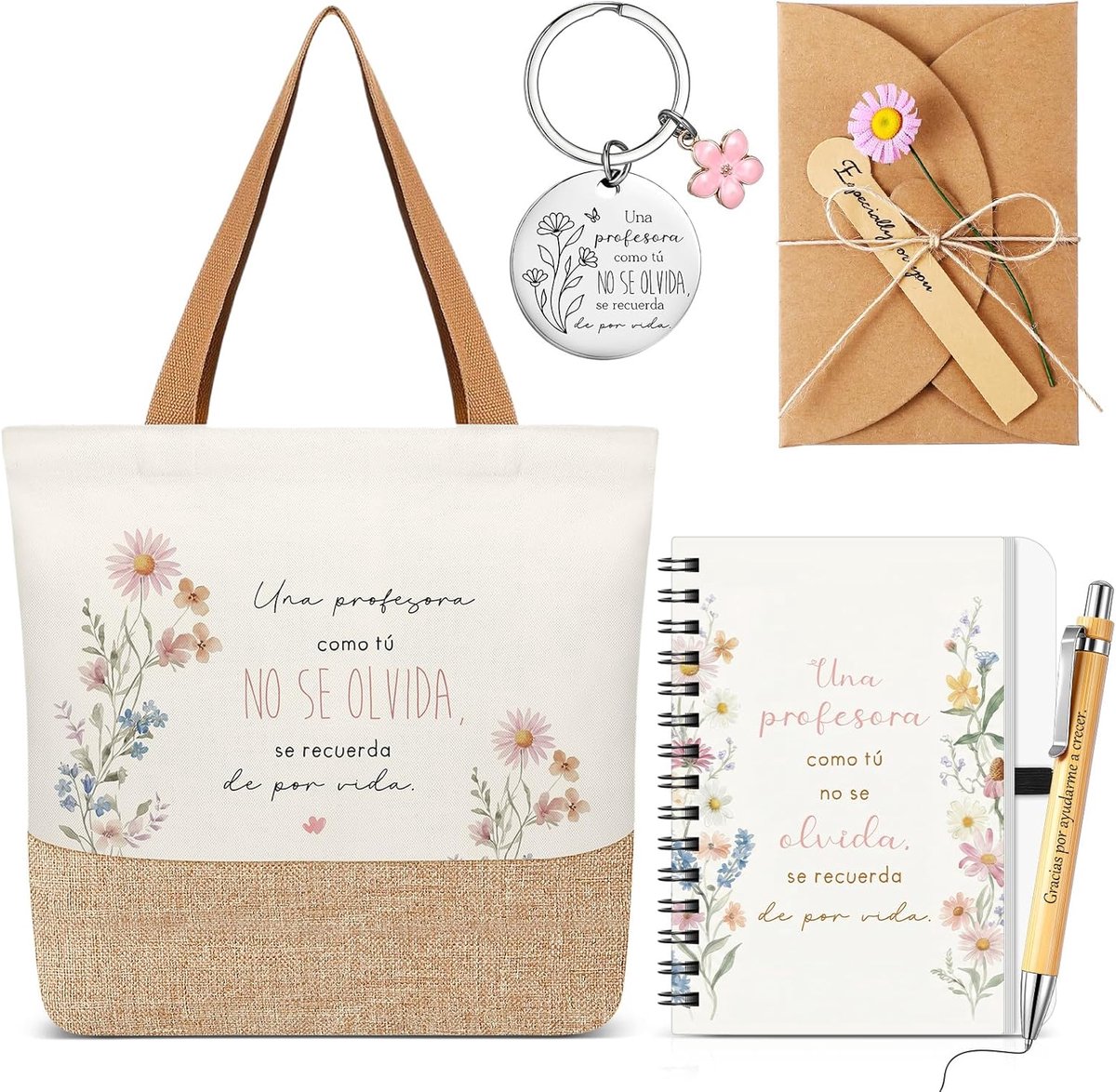 6-Delige Thanksgiving-Cadeauset Voor Leraren, Inclusief Stoffen Tas, Pen, Leraren-Notitieboek Wenskaart Met Envelop Voor Afstudeerfeest(Linnen)