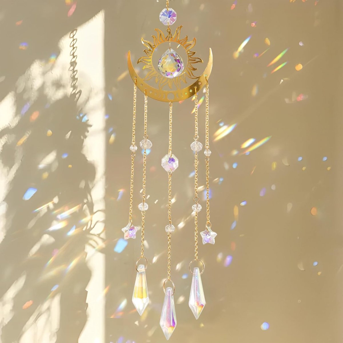 vlammen, kristallen zonnevanger, hanger van glas met prisma-effect, zonnevanger, kristal voor ramen, raamdecoratie, hangend, moderne raamdecoratie, elegante zonnevanger voor woonkamer, balkon