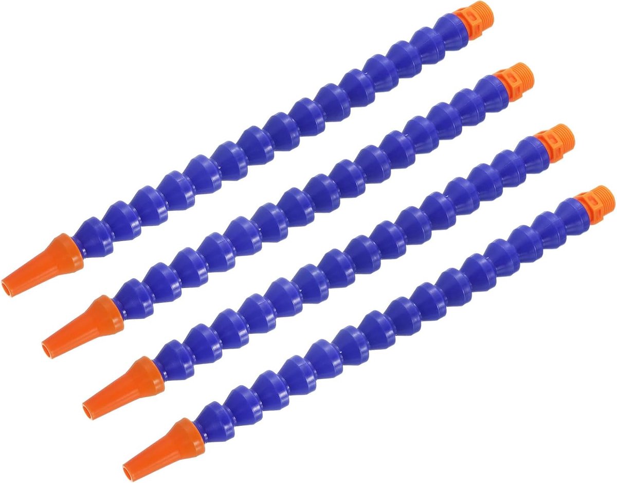 4 stuks G3/8 inch schroefdraad flexibele waterolie-koelvloeistofslang, 300 mm kunststof verstelbaar rond mondstuk, koelslang met binnenbuis voor draaimachine, CNC-waterkoelsysteem