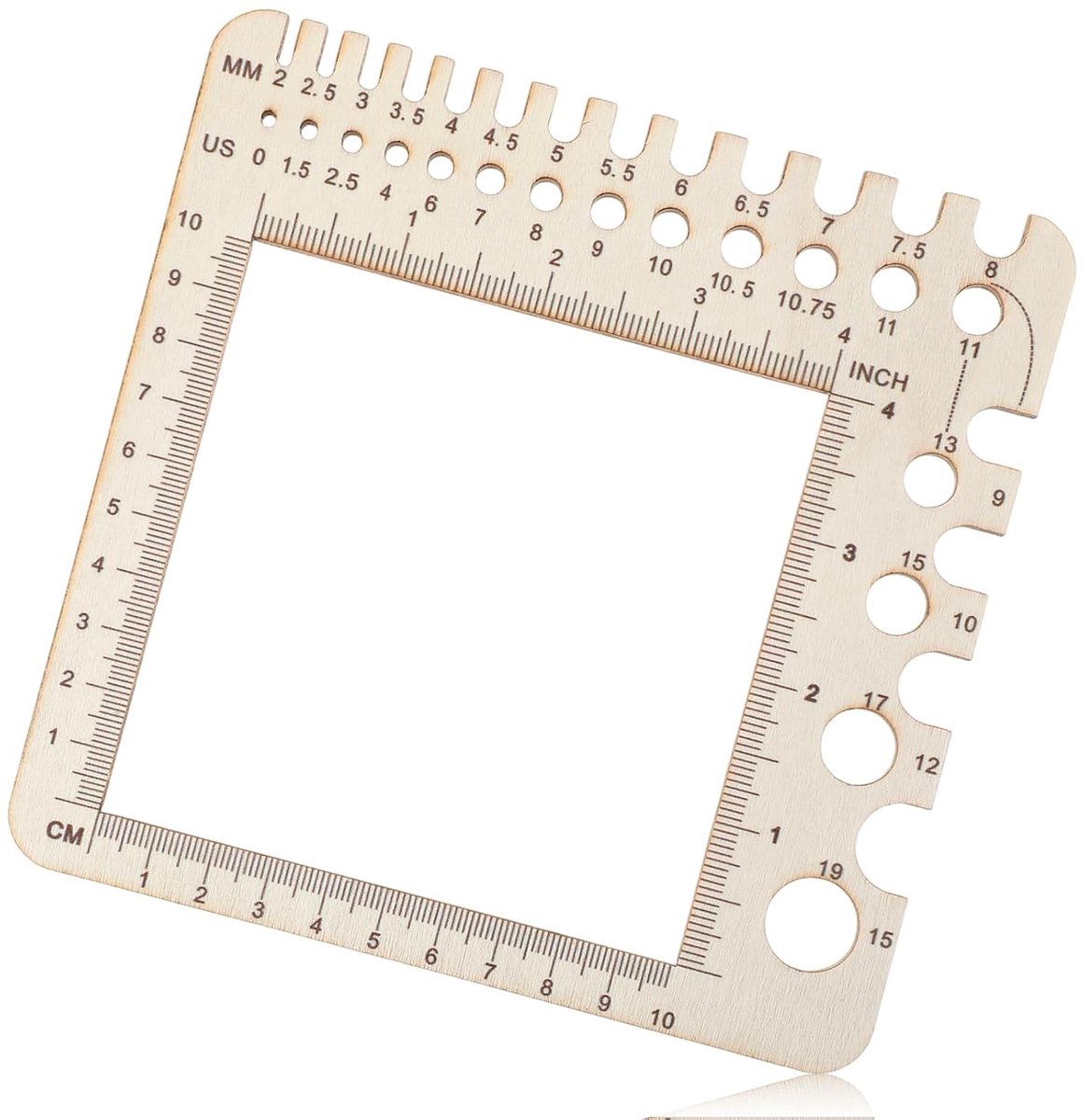 Breimeter Meetgereedschap Houten Breinaaldmeter Heerser, Hout Haaksteek Teller Gebreide Notions, Spinner Garen Meetgereedschap met Circulaire Heerser Rechthoek Sizer voor Naaien Breien Ambachten