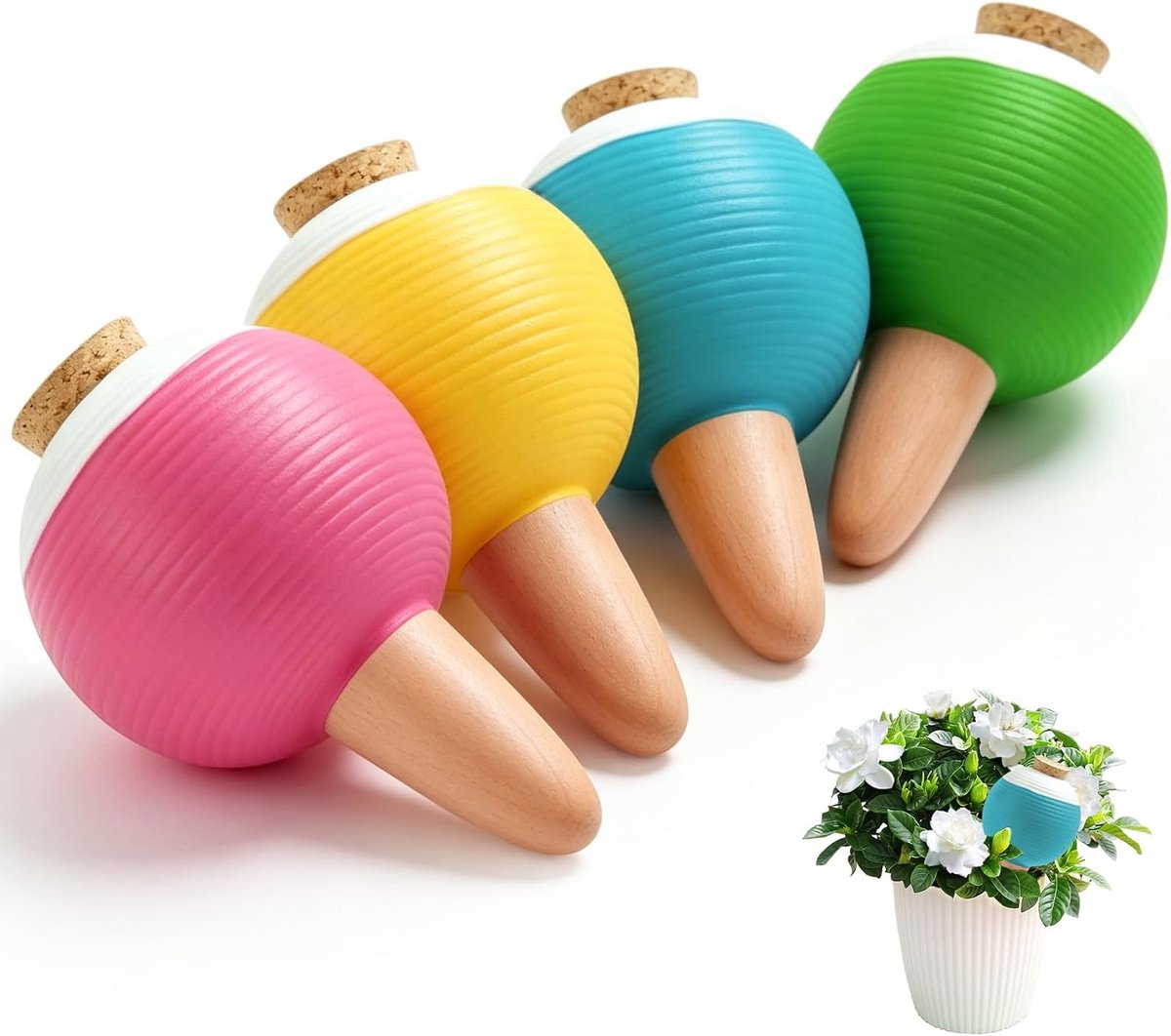 Set van 4 kleikegels, zelfbewaterende terracotta-kegel voor planten, automatische vakantie-irrigatie voor kamerplanten en balkonbakken, waterreservoir 400 ml (gekleurd)