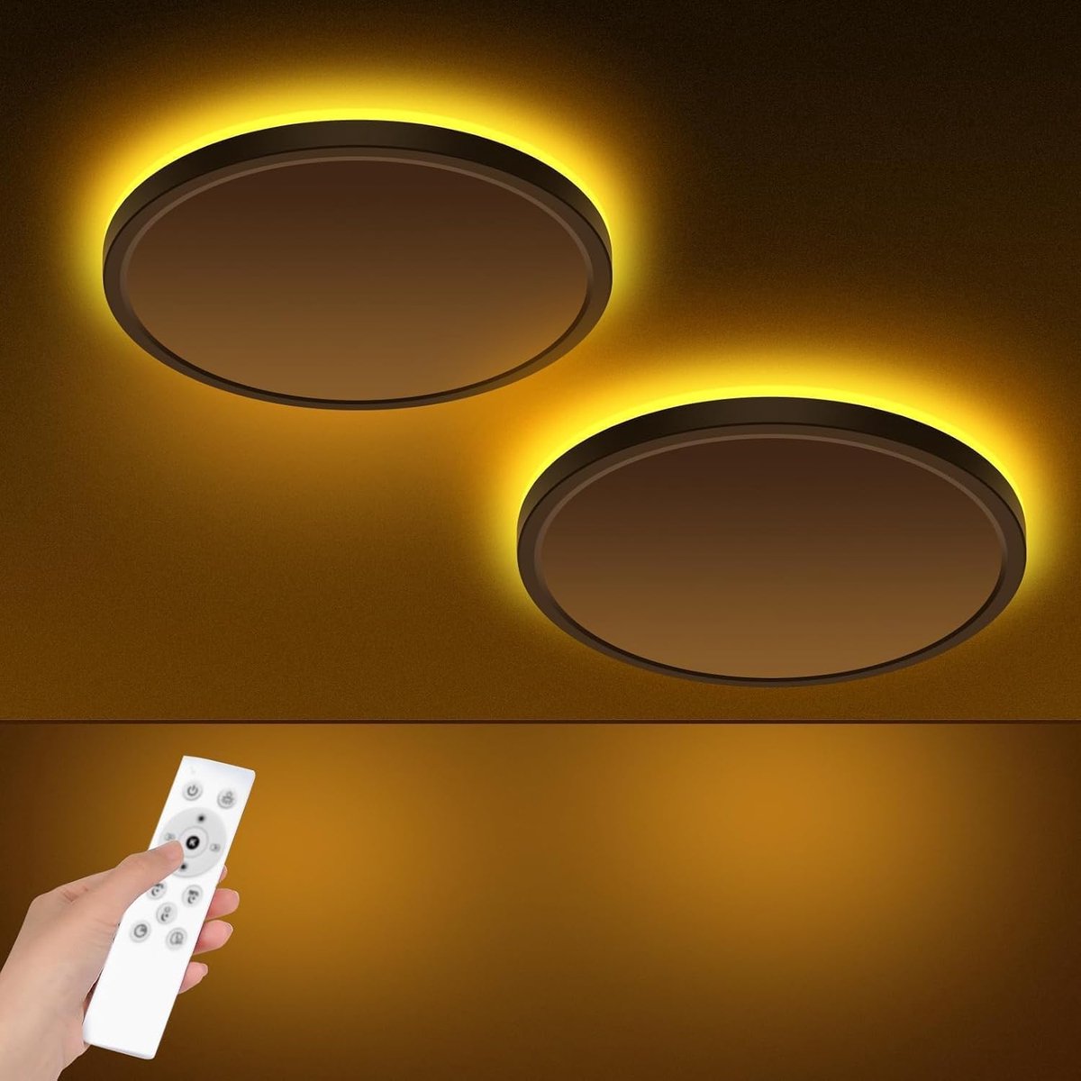 Zemty Led-plafondlamp, dimbaar, 24 W, 2400 lm, plafondlamp met afstandsbediening, 29 cm, 1800 K, ultradun, 3000 K-6500 K, plafondlamp, plat, rond, voor woonkamer, badkamer, keuken, kinderkamer