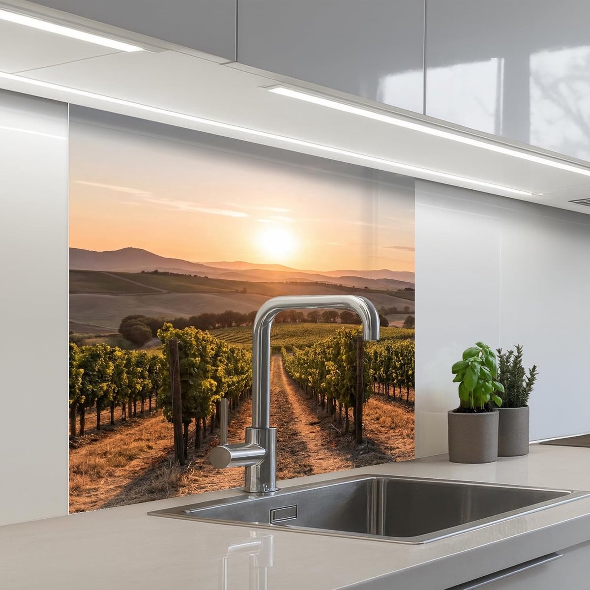 Keukenachterwand 80x80 cm zelfklevend keuken decoratie accessories home kitchen spatscherm Wijngaard - Zonsondergang - Landschap