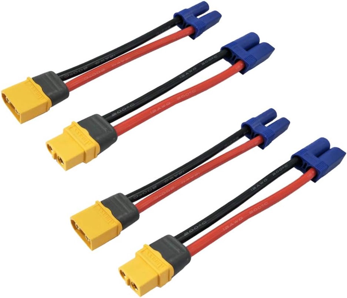 2 paar Amass XT60 XT60H Mannelijke Vrouwelijke Plug Connector naar EC5 Mannelijke Vrouwelijke Plug Connector Conversie Adapter Kabel Draad met 10 cm 12WAG Siliconen Kabel Cord