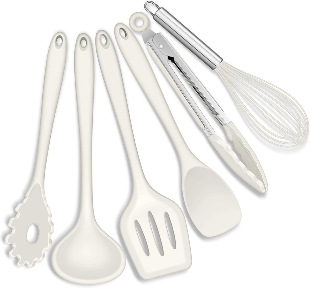 Keukengerei, 6 stuks, siliconen keukenhulp, kookbestekset, wit, anti-aanbaklaag, keukenset voor koken en bakken, hittebestendig en levensmiddelenkwaliteit, vaatwasmachinebestendig