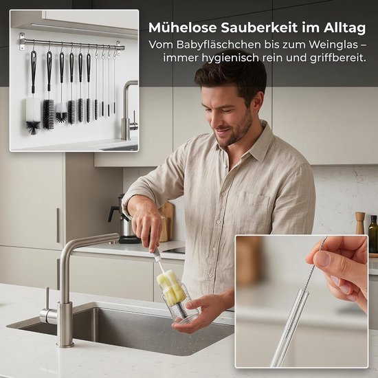 9 stuks flessenborstels, lang, flessenreiniger voor drinkflessen, glazen flessen, drinkglazen — afbeelding 5