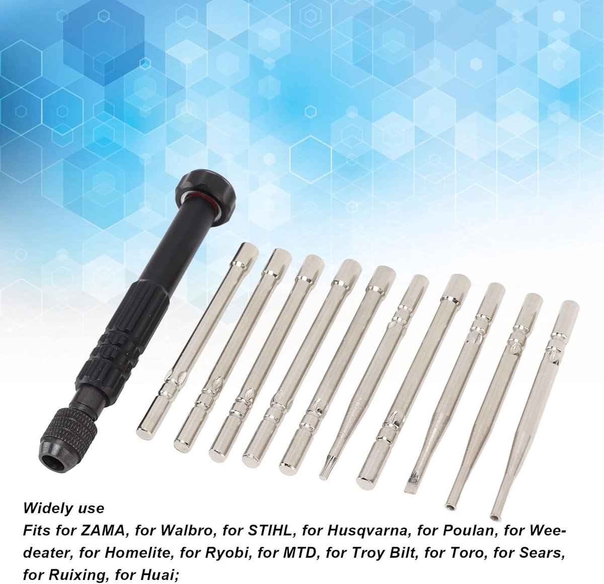 10 Stuks Zeskant Kleine Kop Enkele D Platte Vorm 2 Cycli Kleine Motor Carb Aanpassing Gereedschapsset voor Kettingzaag Trimmer Bladblazer, Stoksnoeier voor ZAMA, S