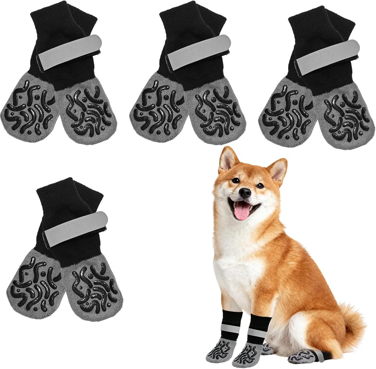 4 paar antislip sokken voor honden hondensokken (M) | Hondensokken, pootbescherming, verstelbaar door riemen, voor binnen en buiten, klein, medium