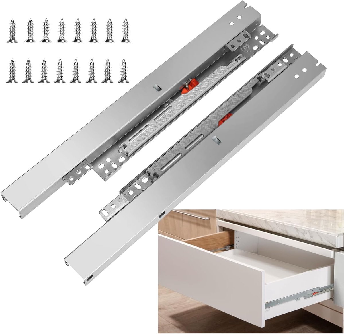 Uitschuifrails voor vloermontage, ladegeleiding, ondervloergeleiding, volledig uittrekbaar, 300 mm, 1 paar telescopische rails, zware belasting, 40 kg, laadcapaciteit, rails voor laden