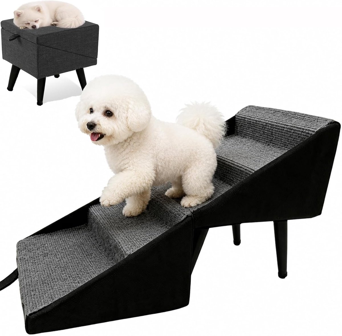 2-in-1 hondentrap, opvouwbaar, met antislip zuignappen, Ottomaanse, opvouwbaar, voor honden en katten, trap voor dieren