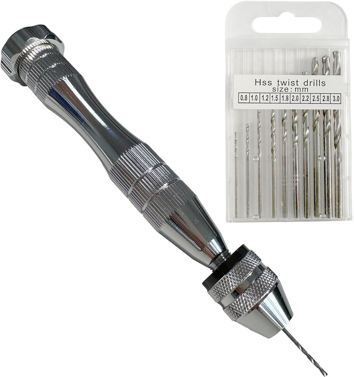 Mini-handprecisieboormachine, 10 boren 0,8-3 mm, mini-boorpen, schroefgereedschap, doe-het-zelf, sieraden, doe-het-zelf, modelbouw, kralen, hout, kunststof, roestvrij staal, epoxyhars