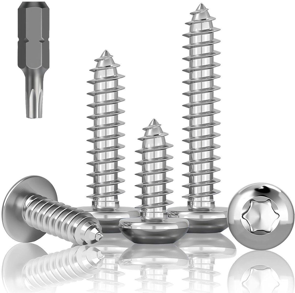 70 stuks plaatschroeven roestvrij staal, M4 x 12 mm lenskopschroeven, A2 V2A platte kop, torx-schroeven, houtschroeven, ronde kopschroeven, volledige schroefdraad, zelftappende schroeven