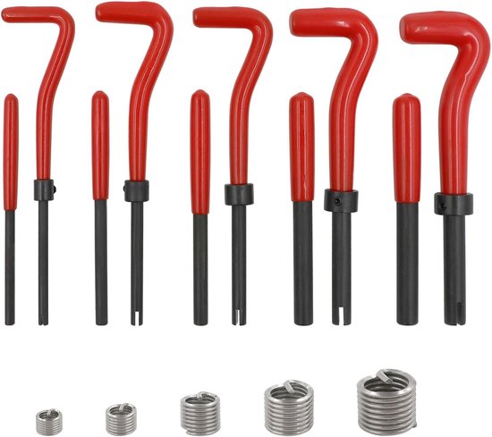 131-delige schroefdraadreparatieset, schroefdraad-reparatieset, gereedschap met M5, M6, M8, M10, M12, inzetstukken, hulzen, draadinzetstukken, schroefdraadboor — afbeelding 4