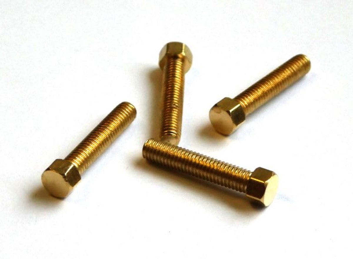 Model zeskantschroeven messing, hoge kop, M 1,4x8mm, SW=2,0mm, kophoogte =1,4mm, 10 stuks voor modelbouw