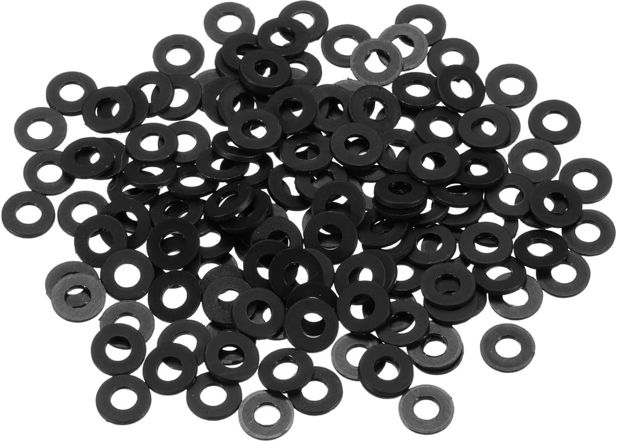 155 stuks nylon sluitringen, 4 mm ID 9 mm OD 1 mm dikke platte schijf, kunststof afstandhouders voor schroeven, bouten, tuinkraan, sanitaire reparatie, zwart