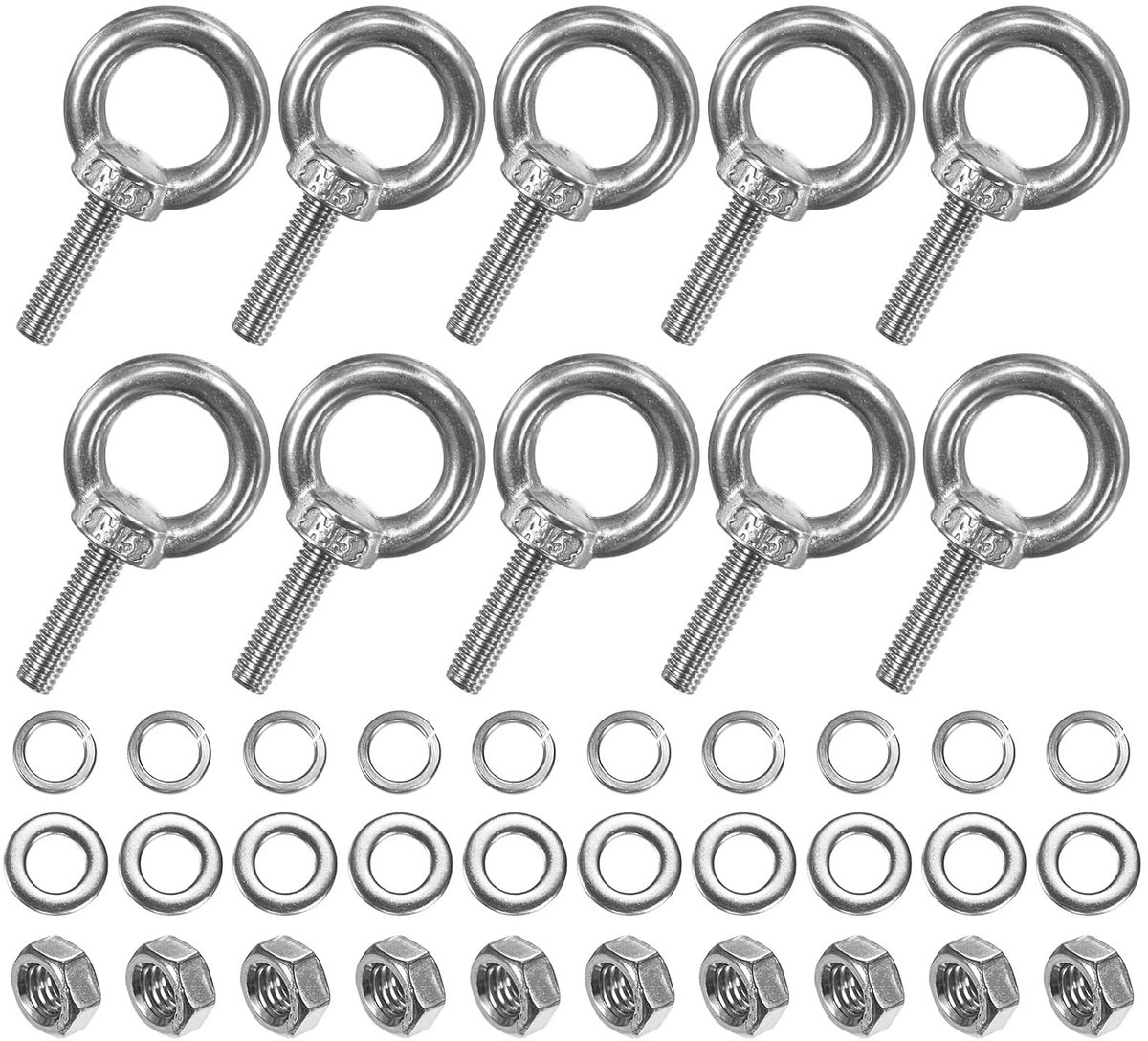 10 ogen van roestvrij staal M5 x 19 mm met schouders en sluitringen, buitendraad, ogen met schouderlengte 0,75 inch voor ophanging/bevestiging
