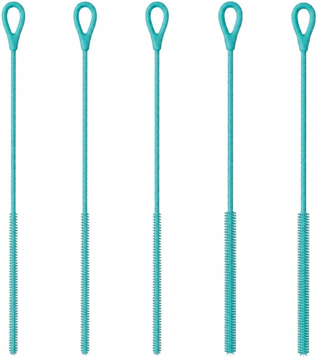 5 stuks siliconen rietjesborstel, 3 borstels 6 mm + 2 borstels 9 mm, flexibele antislip handgreep, zachte en fijne borstelharen, compatibel met glazen, smoothies en rietjes, herbruikbaar
