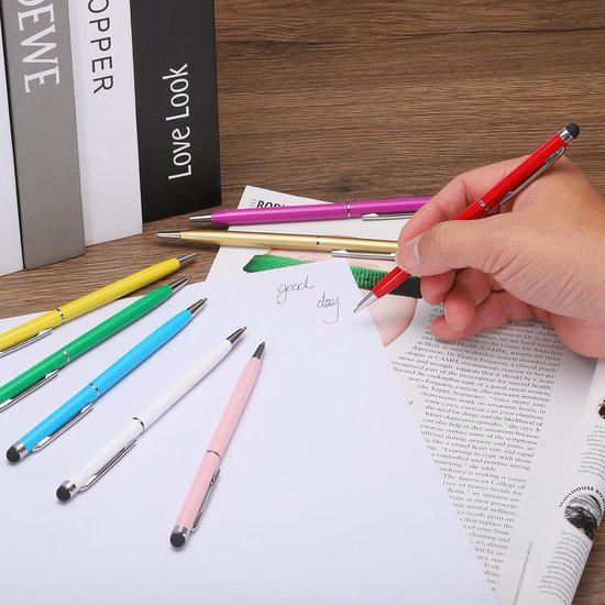 6 stuks metalen styluspen balpen 2-in-1 universeel intrekbare inkt pen met styluspunten voor alle capacitieve touchscreen-apparaten zilver — afbeelding 3