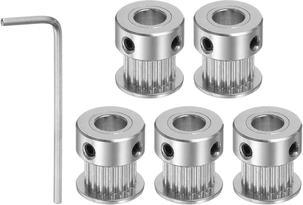 Sourcing map 5 stuks 2GT Katrol 16 tanden 6 mm boring 13 mm aluminium tandriem schijf met 2 mm zeskantige steeksleutel voor 6 mm brede riem 3D printer CNC-machine accessoires zilverkleurig