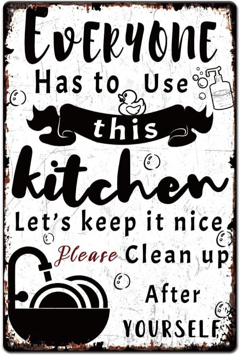 Keuken schoonmaakherinnering tinnen borden schone borden retro metalen poster plaquette vintage tekstbord decoratief voor slaapkamer restaurant appartement café bar binnen buiten muurkunst